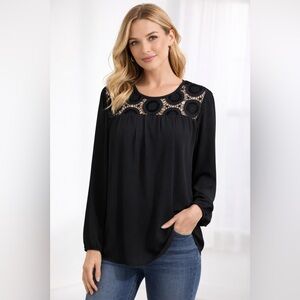 Chico’s lace crochet blouse size 1 medium black